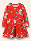 Christmas Cartoon Santa Claus Printed Dress