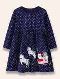 Robe de Noël à pois avec appliqué licorne Père Noël