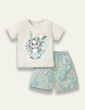 Cat Printed Short-sleeved Set