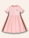 Little Horse Appliqué Rainbow Stripe Dress