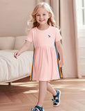 Little Horse Appliqué Rainbow Stripe Dress