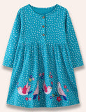 Bird Appliqué Dotted Dress