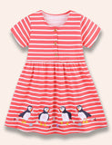 Penguin Appliqué Striped Dress