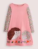 Cartoon Hedgehog Appliqué Dress