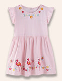 Flamingo Appliqué Striped Dress