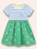 Little Doggy Printed Striped Dress