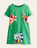 Cute Animal Appliqué Cotton Dress