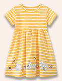 Rabbit Appliqué Striped Dress