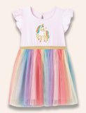 Rainbow Unicorn Appliqué Tulle Dress