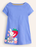 Rabbit Strawberry Appliqué Cotton Dress