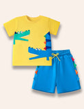 Cartoon Crocodile Appliqué T-Shirt Set