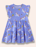 Unicorn Printed Ruffled Dress