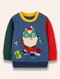 Farbblock-Sweatshirt mit weihnachtlicher Weihnachtsmann-Applikation