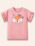 Cute Fox Printed Ruffled T-Shirt