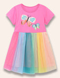 Shining Butterfly Printed Rainbow Tulle Dress