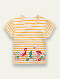 Gestreiftes T-Shirt mit Flamingo-Applikation