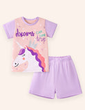 Set di t-shirt in cotone stampato unicorno