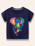 Colorblocked Elephant Appliqué T-Shirt