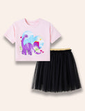 Cartoon Dinosaur Printed T-Shirt+Tulle Skirt