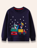 Christmas Santa Claus Excavator Appliqué Sweatshirt