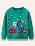 Christmas Santa Claus Excavator Appliqué Sweatshirt