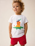 Cartoon Animal Friend Appliqué T-Shirt Set