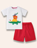 Cartoon Animal Friend Appliqué T-Shirt Set