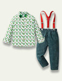 St. Patrick's Day Clover Printed Long Sleeve Shirt+Gentleman Overalls - Mini Taylor