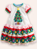 Fun Christmas Tree Embroidery Party Dress