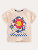 Cartoon Flower Print Short Sleeve T-Shirt and Shorts Set