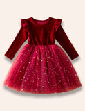 Christmas Starry Tulle Ruffled Dress