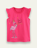 Cartoon Flamingo Printed T-shirt