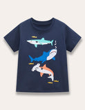 T-Shirt mit Cartoon-Haifisch-Applikation