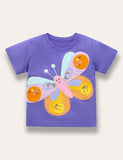 Cartoon Butterfly Appliqué T-Shirt