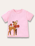 Cartoon Deer Appliqué T-Shirt