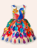 Rainbow Peacock Printed Party Dress