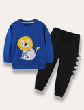 Cartoon Lion Embroidered Sweatshirt+Dinosaur Horn Sweatpants - Mini Taylor