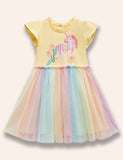 Rainbow Unicorn Appliqué Tulle Dress