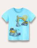 Cartoon Excavator Printed T-Shirt