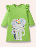 Elephant Appliqué Long Sleeve Dress - Mini berni