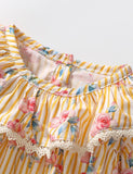 Rose Printed Long Sleeve Striped Dress - Mini berni