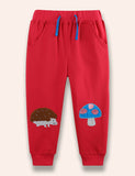 Hedgehog Mushroom Appliqué Sweatpants