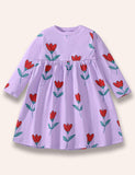 Rose Printed Long Sleeve Dress - Mini berni