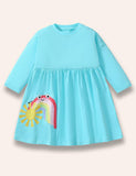 Cute Rainbow Appliqué Long Sleeve Dress