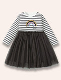 Shining Rainbow Long Sleeve Striped Tulle Dress - Mini berni