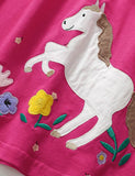 White Horse Appliqué Long Sleeve Flower Dotted Dress - Mini Taylor
