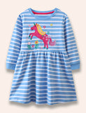 Unicorn Appliqué Striped Dress
