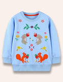 Cartoon Animal Appliqué Floral Sweatshirt