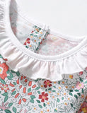 Robe florale à appliqué de poulet et poule mignonne