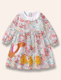 Robe florale à appliqué de poulet et poule mignonne